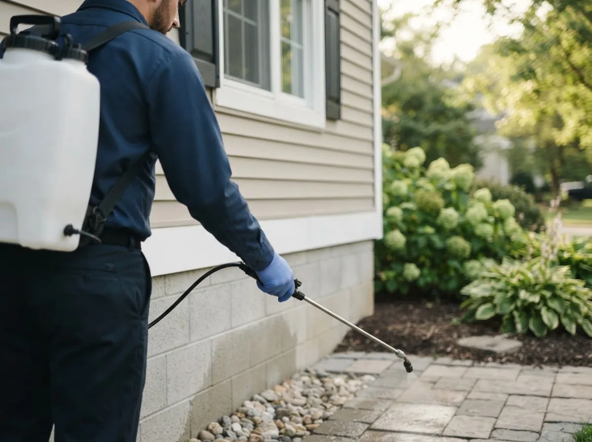 Pest control technician inspecting a home in Weston, VT